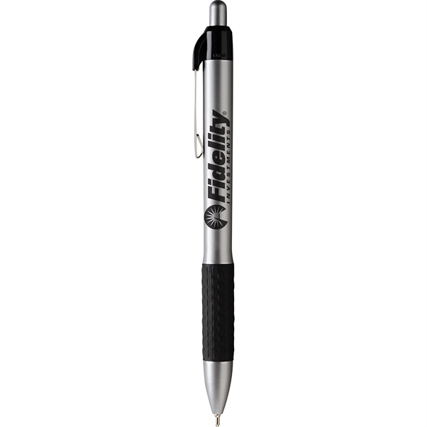 Click-action retractable ballpoint pen with basket weave textured rubber grip and... from ASI 61966 HPG / Hub Pen