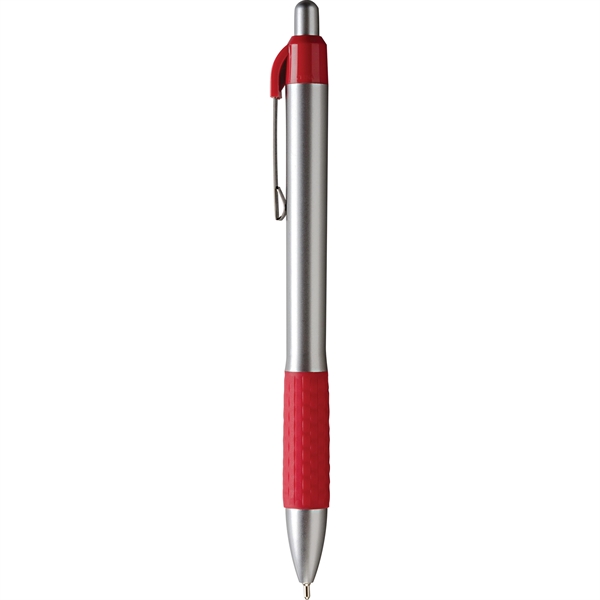 Click-action retractable ballpoint pen with basket weave textured rubber grip and... from ASI 61966 HPG / Hub Pen