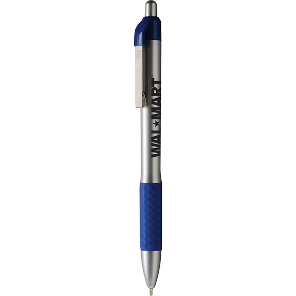 Click-action retractable ballpoint pen with basket weave textured rubber grip and... from ASI 61966 HPG / Hub Pen