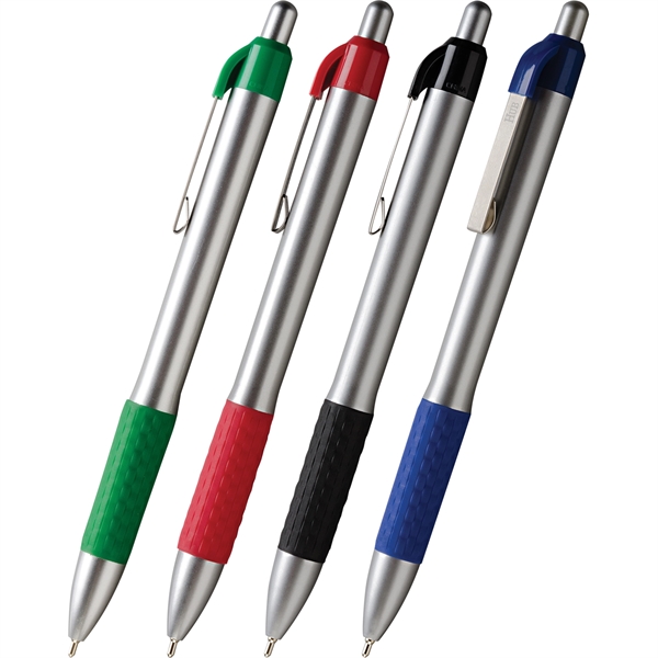 Click-action retractable ballpoint pen with basket weave textured rubber grip and... from ASI 61966 HPG / Hub Pen