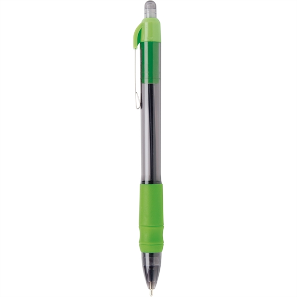 Click-action pen with air cushioned rubber grip, translucent black barrel, and... from ASI 61966 HPG / Hub Pen