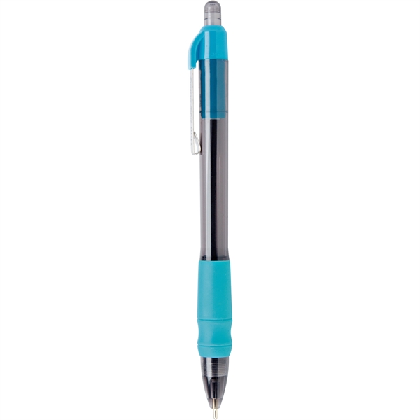 Click-action pen with air cushioned rubber grip, translucent black barrel, and... from ASI 61966 HPG / Hub Pen