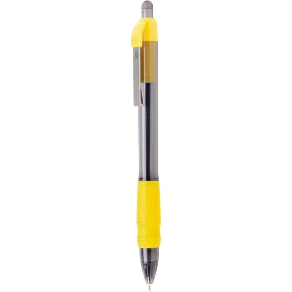 Click-action pen with air cushioned rubber grip, translucent black barrel, and... from ASI 61966 HPG / Hub Pen
