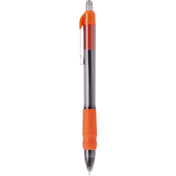 Click-action pen with air cushioned rubber grip, translucent black barrel, and... from ASI 61966 HPG / Hub Pen