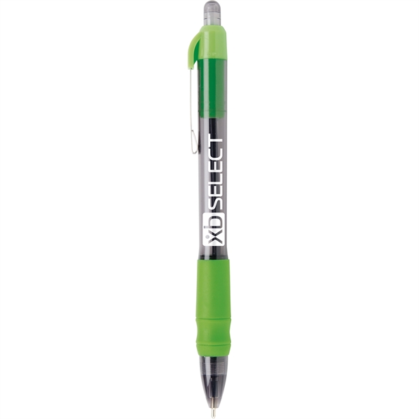 Click-action pen with air cushioned rubber grip, translucent black barrel, and... from ASI 61966 HPG / Hub Pen