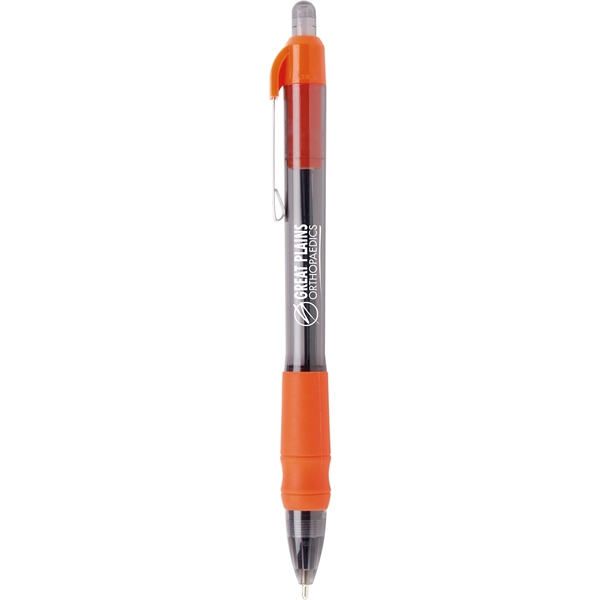 Click-action pen with air cushioned rubber grip, translucent black barrel, and... from ASI 61966 HPG / Hub Pen