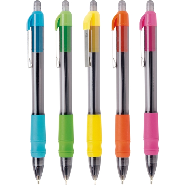 Click-action pen with air cushioned rubber grip, translucent black barrel, and... from ASI 61966 HPG / Hub Pen