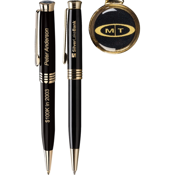 Ballpoint pen with gold accents and a full color logo displayed... from ASI 61966 HPG / Hub Pen