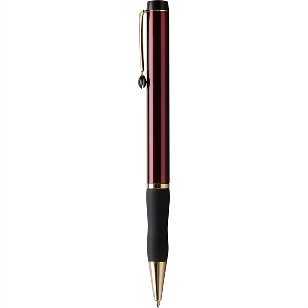 Twist-action ballpoint pen with rubber grip, black ink, and 24 karat... from ASI 61966 HPG / Hub Pen