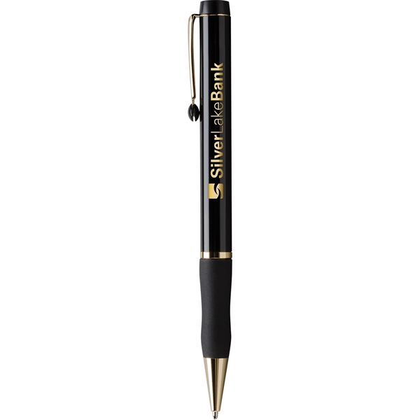 Twist-action ballpoint pen with rubber grip, black ink, and 24 karat... from ASI 61966 HPG / Hub Pen