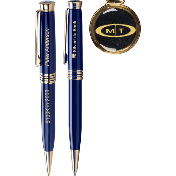 Ballpoint pen with gold accents and a full color logo displayed... from ASI 61966 HPG / Hub Pen