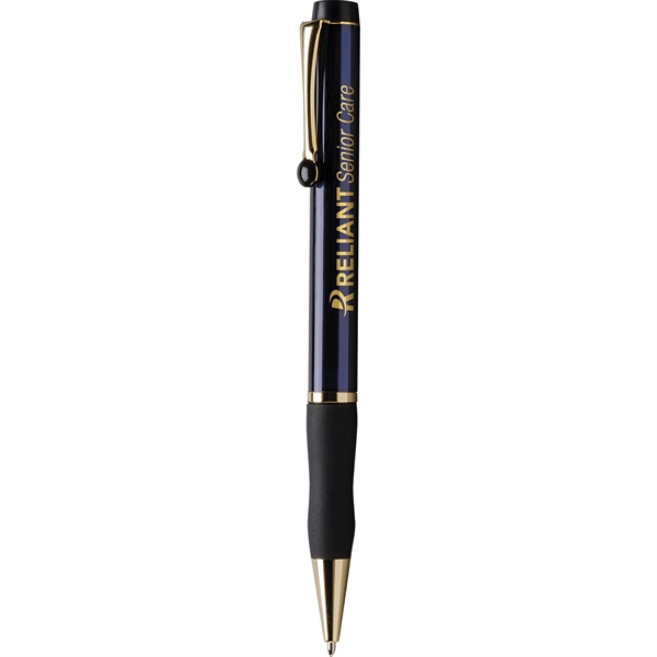 Twist-action ballpoint pen with rubber grip, black ink, and 24 karat... from ASI 61966 HPG / Hub Pen