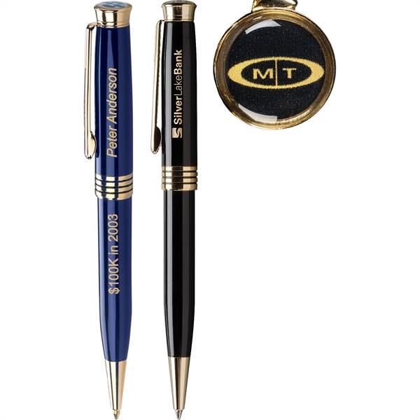 Ballpoint pen with gold accents and a full color logo displayed... from ASI 61966 HPG / Hub Pen
