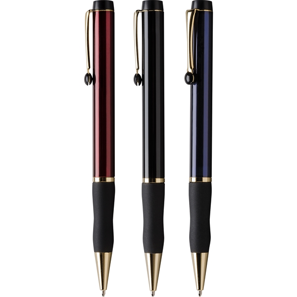 Twist-action ballpoint pen with rubber grip, black ink, and 24 karat... from ASI 61966 HPG / Hub Pen