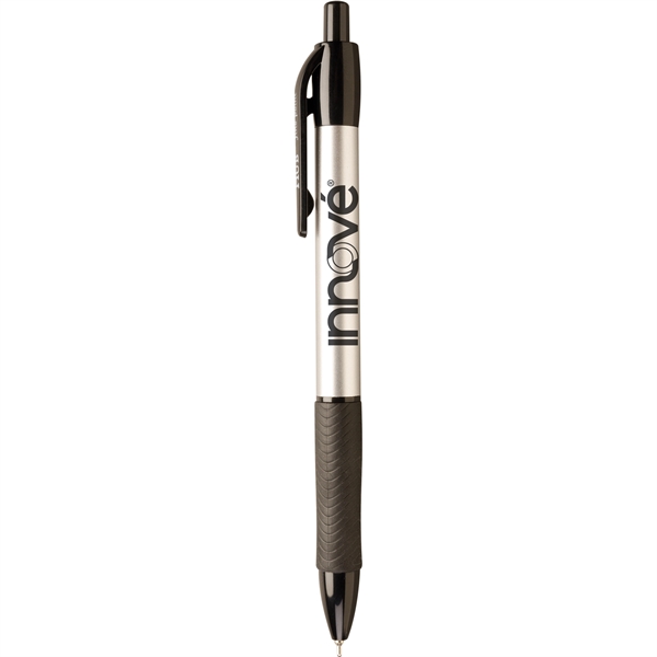 Plunger action ballpoint pen with shimmering silver barrel, super-smooth black hybrid... from ASI 61966 HPG / Hub Pen