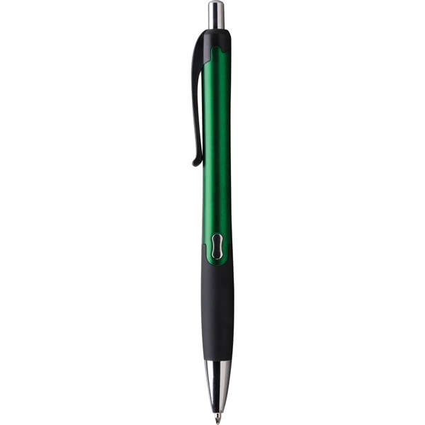 Ergonomically shaped click-action pen with black grip, black ink, shimmering metallic... from ASI 61966 HPG / Hub Pen