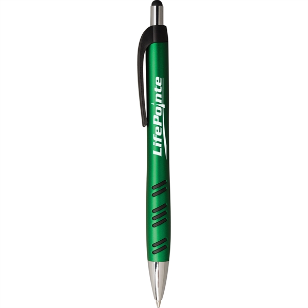 2-in-1 pen with plunger action mechanism, stylus, metallic colored barrel, rubber... from ASI 61966 HPG / Hub Pen