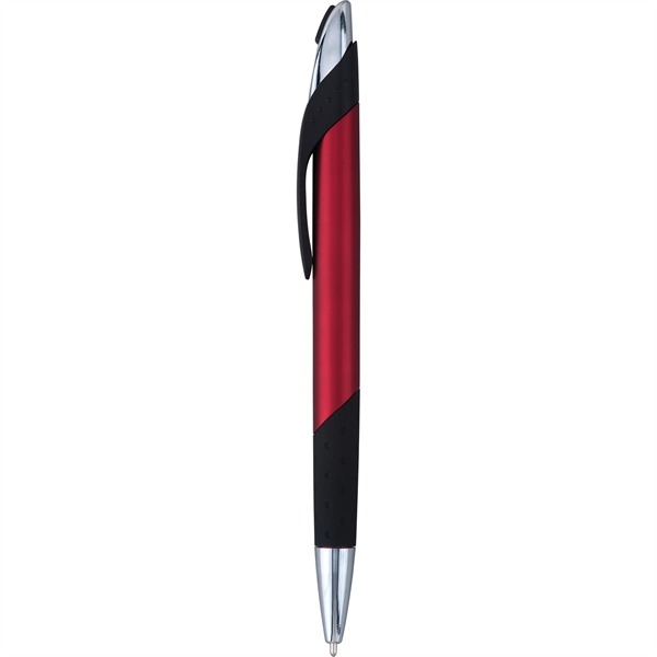 Click-action ballpoint pen with shimmering metallic barrel, contemporary accents, dimpled black... from ASI 61966 HPG / Hub Pen