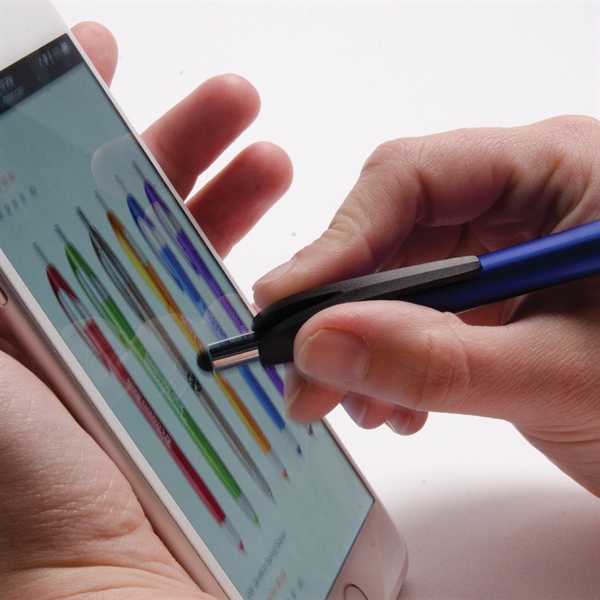 2-in-1 pen with plunger action mechanism, stylus, metallic colored barrel, rubber... from ASI 61966 HPG / Hub Pen