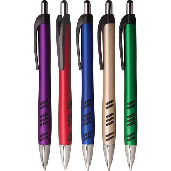2-in-1 pen with plunger action mechanism, stylus, metallic colored barrel, rubber... from ASI 61966 HPG / Hub Pen