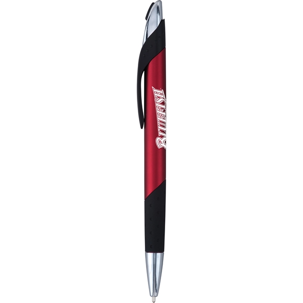 Click-action ballpoint pen with shimmering metallic barrel, contemporary accents, dimpled black... from ASI 61966 HPG / Hub Pen