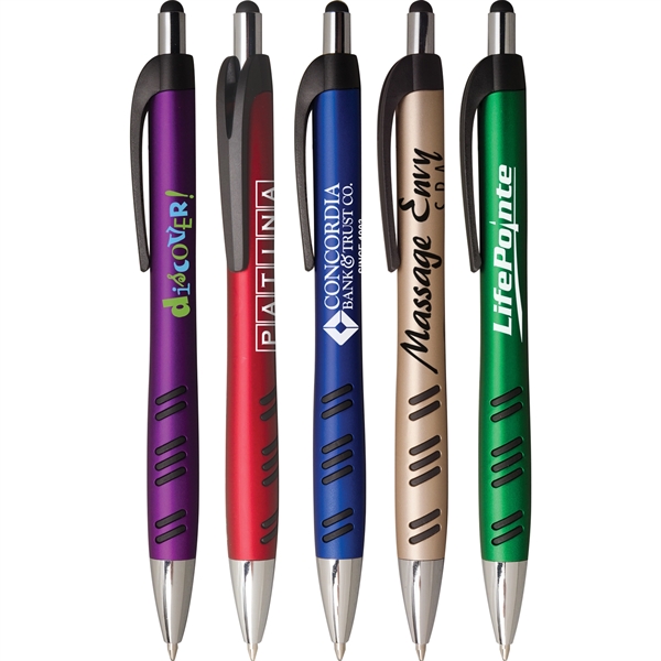 2-in-1 pen with plunger action mechanism, stylus, metallic colored barrel, rubber... from ASI 61966 HPG / Hub Pen