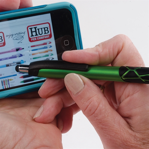 Stylus pen with an ergonomic shape, jumbo barrel, black grip with... from ASI 61966 HPG / Hub Pen