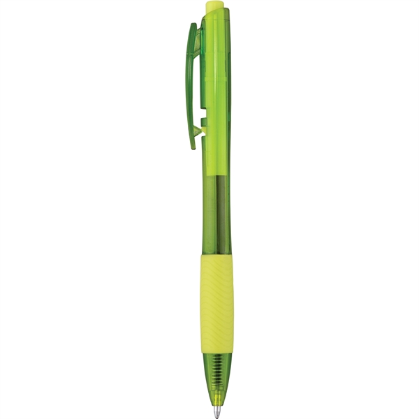 Plastic pen with bright, translucent barrel and trim, ribbed rubber grip,... from ASI 61966 HPG / Hub Pen