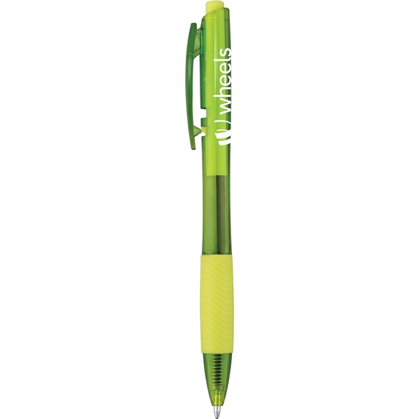 Plastic pen with bright, translucent barrel and trim, ribbed rubber grip,... from ASI 61966 HPG / Hub Pen