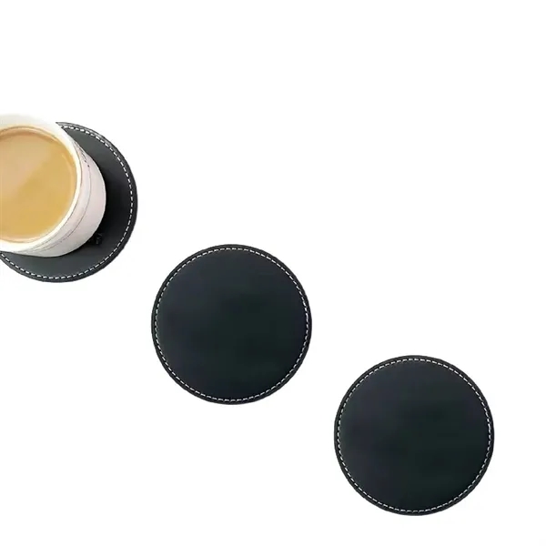 Round leather coaster plus 1 color silkscreen imprint on 1 location... from ASI 37218 Athena Promo (tm)