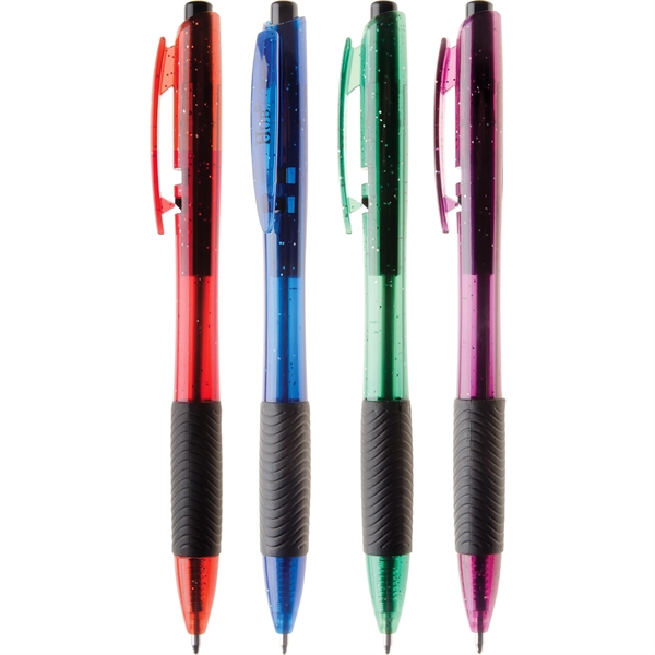 Ballpoint pen with hourglass shaped translucent barrel, ribbed grip and smooth... from ASI 61966 HPG / Hub Pen