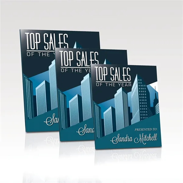 Clear acrylic, straight edge panel plaque with easel back.... from ASI 93986 Visions/Awardcraft / Visions Awards