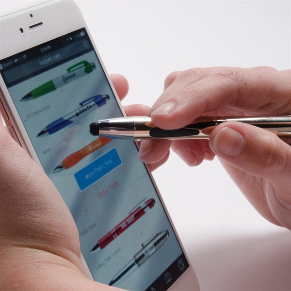 Beautifully styled Aluminum stylus pen with raised rubber grip for writing... from ASI 61966 HPG / Hub Pen