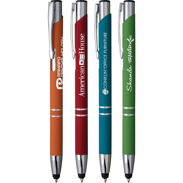 Metal stylus pen with rubberized finish, engraved silver imprint, shining trim... from ASI 61966 HPG / Hub Pen