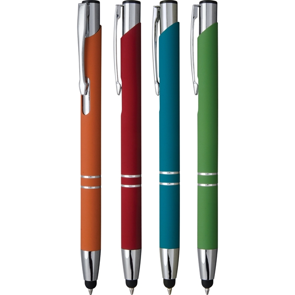 Metal stylus pen with rubberized finish, engraved silver imprint, shining trim... from ASI 61966 HPG / Hub Pen