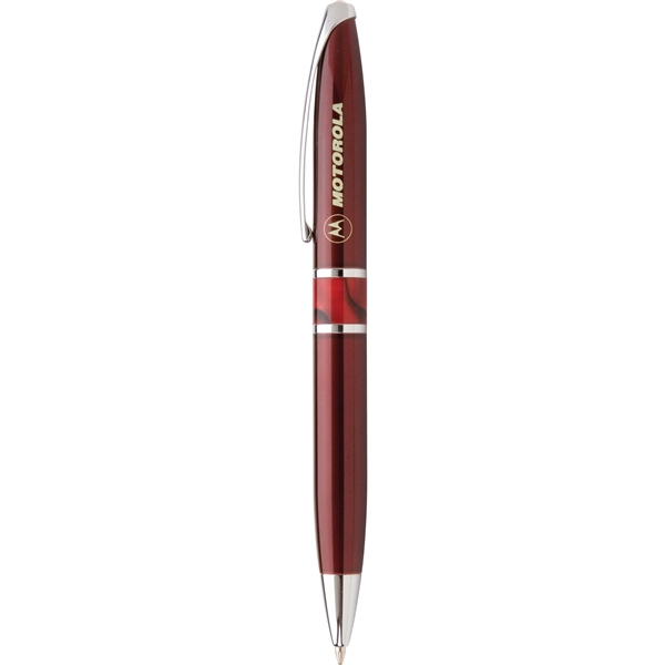 Twist-action retractable metal ballpoint pen with silver clips and accents, filled... from ASI 61966 HPG / Hub Pen