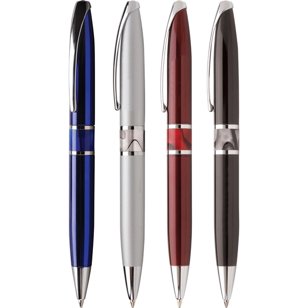 Twist-action retractable metal ballpoint pen with silver clips and accents, filled... from ASI 61966 HPG / Hub Pen