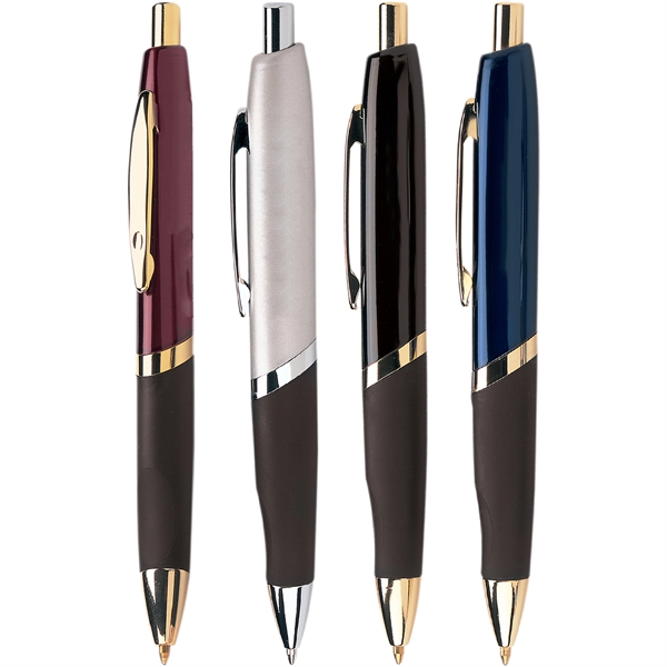 Push-action retractable metal ballpoint executive pen with scooped rubber grip and... from ASI 61966 HPG / Hub Pen