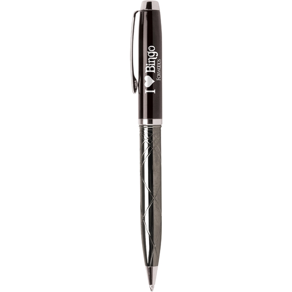 Twist-action ballpoint pen with high-gloss enamel cap and gunmetal barrel... from ASI 61966 HPG / Hub Pen