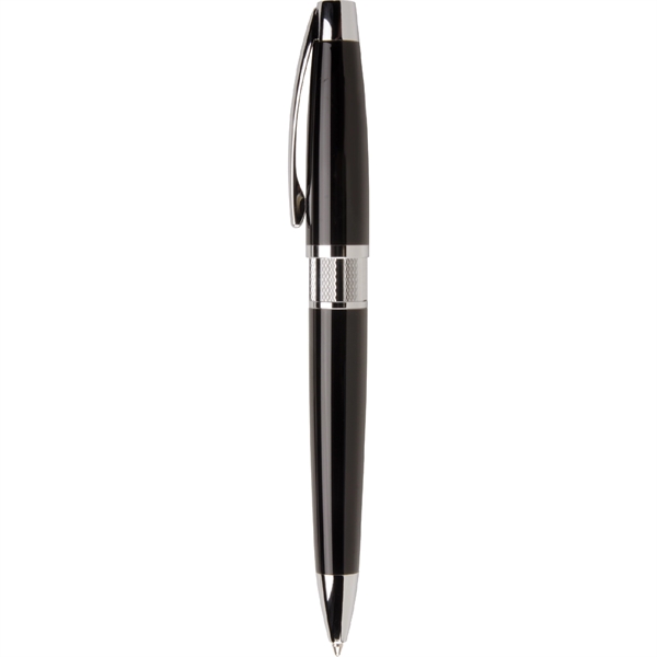 Black ink twist action executive ballpoint pen with silver etched center... from ASI 61966 HPG / Hub Pen