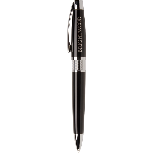 Black ink twist action executive ballpoint pen with silver etched center... from ASI 61966 HPG / Hub Pen