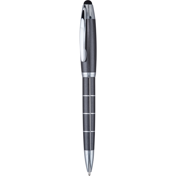Multifunctional metal ballpoint pen with striking chrome grid pattern, twist-action retraction,... from ASI 61966 HPG / Hub Pen