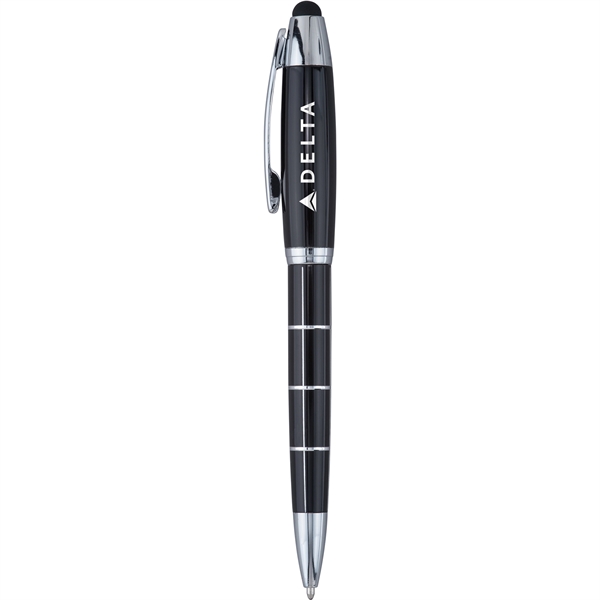 Multifunctional metal ballpoint pen with striking chrome grid pattern, twist-action retraction,... from ASI 61966 HPG / Hub Pen