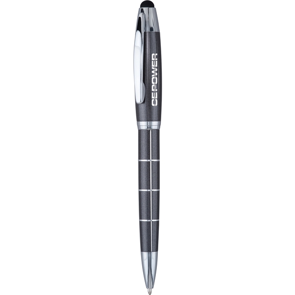 Multifunctional metal ballpoint pen with striking chrome grid pattern, twist-action retraction,... from ASI 61966 HPG / Hub Pen
