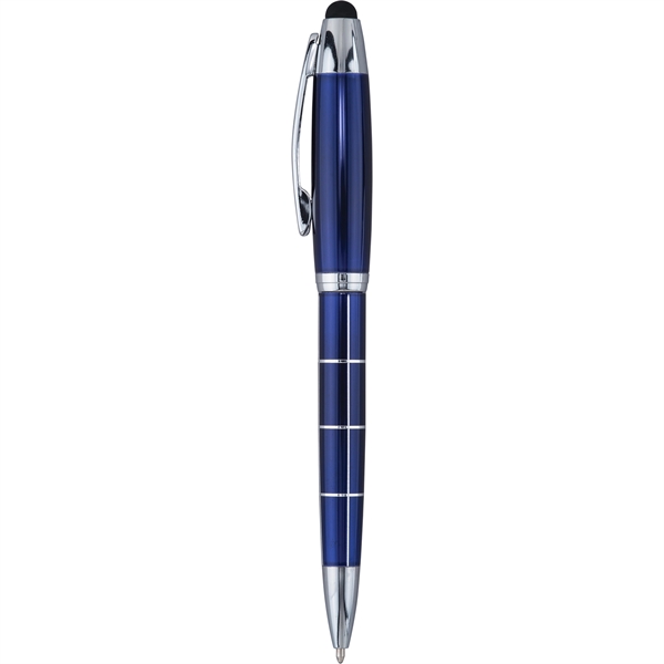 Multifunctional metal ballpoint pen with striking chrome grid pattern, twist-action retraction,... from ASI 61966 HPG / Hub Pen