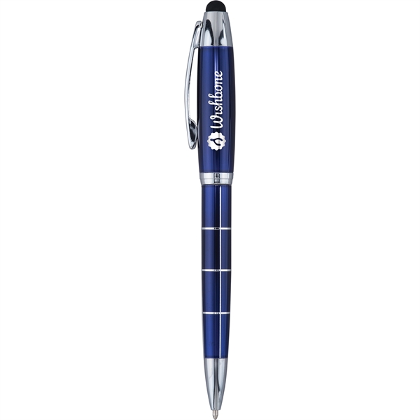 Multifunctional metal ballpoint pen with striking chrome grid pattern, twist-action retraction,... from ASI 61966 HPG / Hub Pen