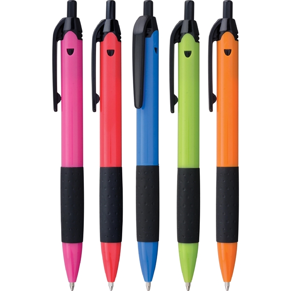 Click-action, plastic ballpoint pen with colorful barrel, black accents, textured grip,... from ASI 61966 HPG / Hub Pen