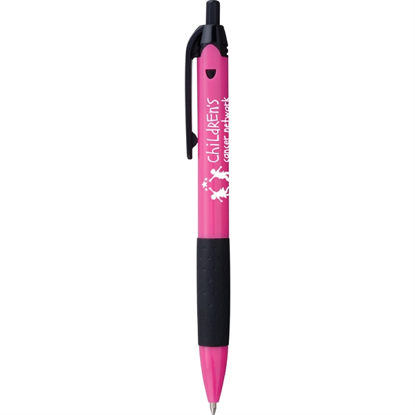 Click-action, plastic ballpoint pen with colorful barrel, black accents, textured grip,... from ASI 61966 HPG / Hub Pen