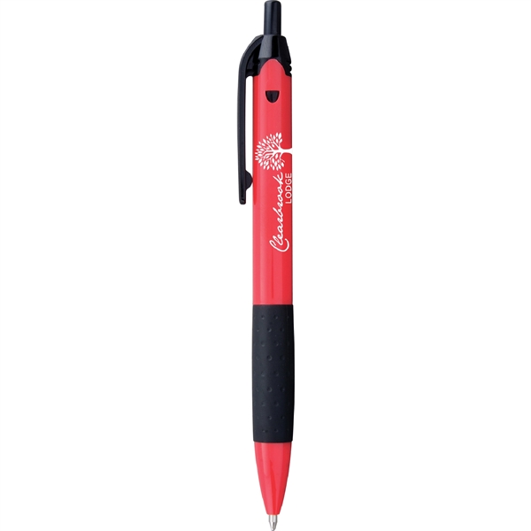 Click-action, plastic ballpoint pen with colorful barrel, black accents, textured grip,... from ASI 61966 HPG / Hub Pen