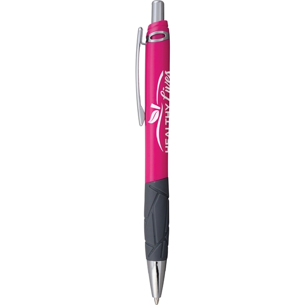 Click-action pen with textured rubber comfort grip, black ink, bright colored... from ASI 61966 HPG / Hub Pen